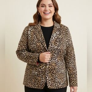 Larry Levine Plus Size Leopard Print Blazer with Red Lining